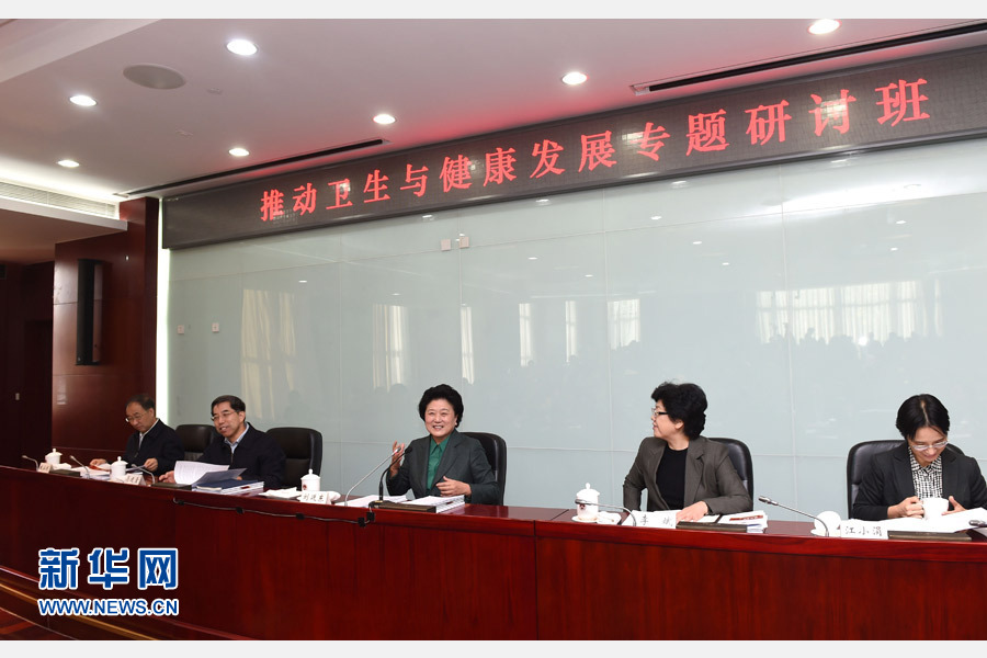 11月14日，中央組織部、國家衛(wèi)生計(jì)生委、國家行政學(xué)院聯(lián)合舉辦的省部級干部“推動(dòng)衛(wèi)生與健康發(fā)展”專題研討班在北京舉行。中共中央政治局委員、國務(wù)院副總理劉延?xùn)|出席開班式并講話。新華社記者 饒愛民 攝
