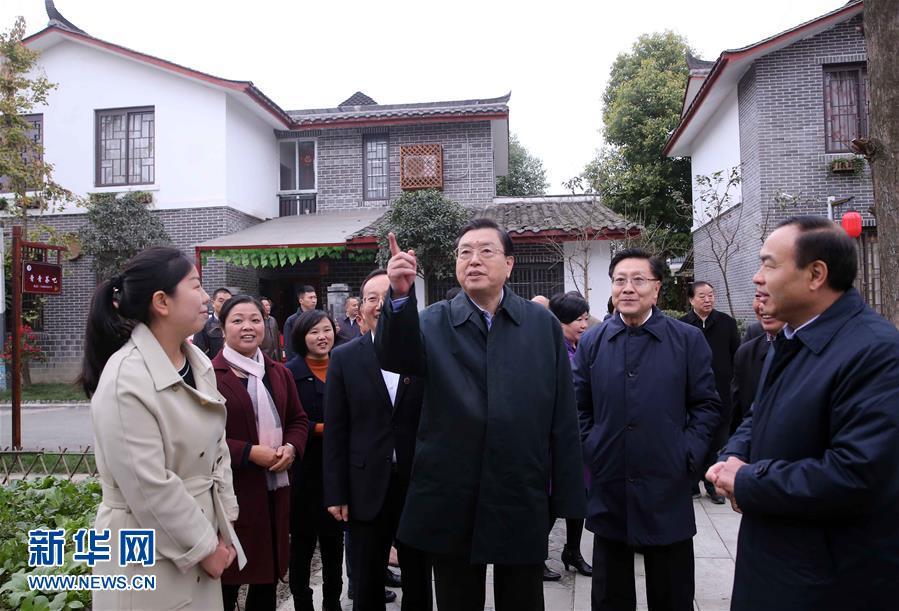 這是11月22日，張德江來到成都郫縣青杠樹村，了解村民委員會工作情況。 新華社記者 劉衛(wèi)兵 攝 