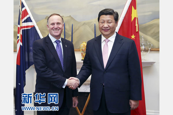 11月20日，國(guó)家主席習(xí)近平在惠靈頓同新西蘭總理約翰·基舉行會(huì)談。 新華社記者 姚大偉 攝