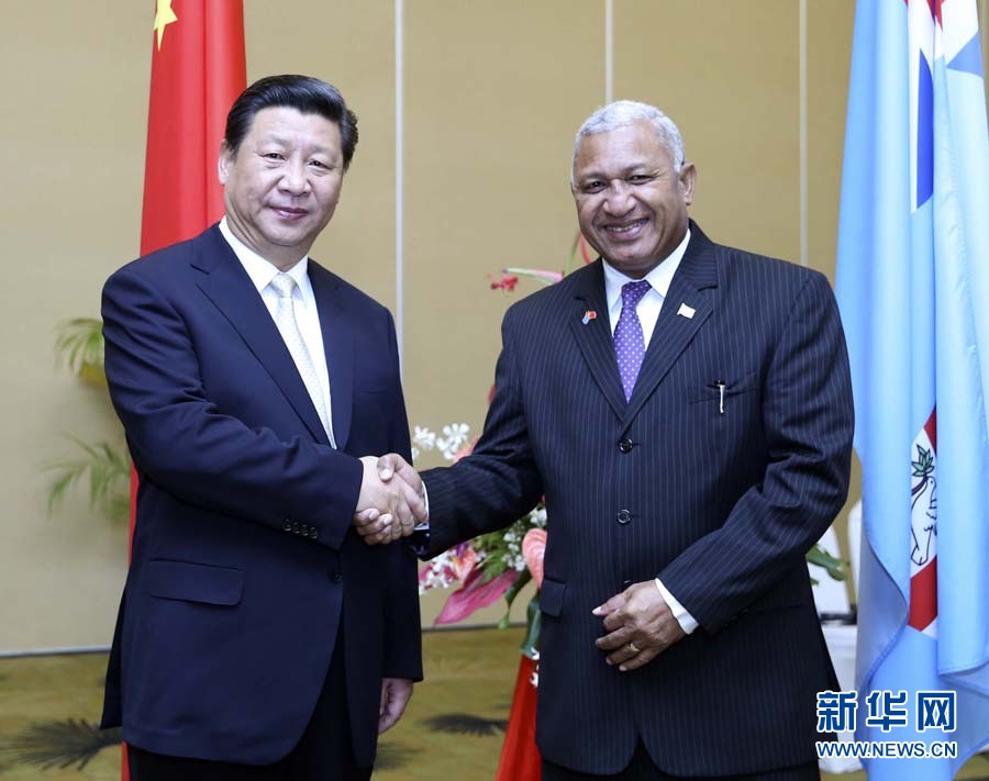 11月22日，中國國家主席習(xí)近平在楠迪同斐濟總理姆拜尼馬拉馬舉行會談。 新華社記者姚大偉攝