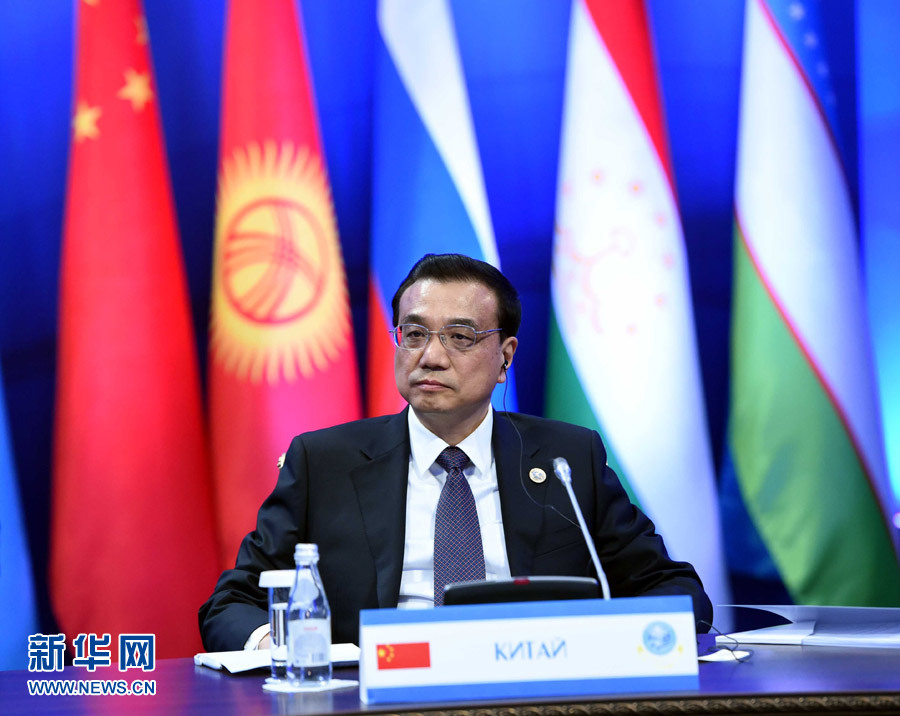 12月15日，中國國務院總理李克強在阿斯塔納出席上海合作組織成員國政府首腦理事會第十三次會議。 新華社記者 饒愛民 攝