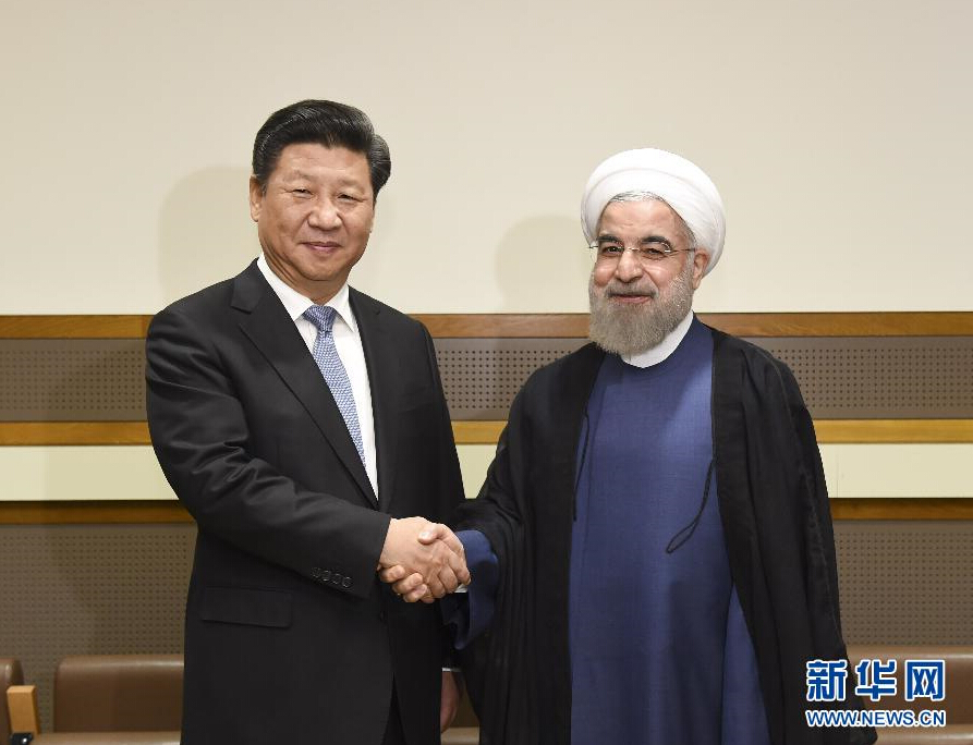 9月28日，國家主席習(xí)近平在紐約會(huì)見伊朗總統(tǒng)魯哈尼。 新華社記者李學(xué)仁 攝