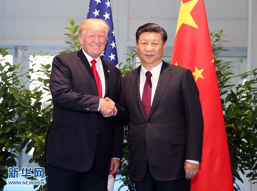 7月8日，國(guó)家主席習(xí)近平在二十國(guó)集團(tuán)領(lǐng)導(dǎo)人漢堡峰會(huì)閉幕后會(huì)見(jiàn)美國(guó)總統(tǒng)特朗普，就中美關(guān)系及共同關(guān)心的重大國(guó)際和地區(qū)問(wèn)題深入交換意見(jiàn)。新華社記者 姚大偉 攝